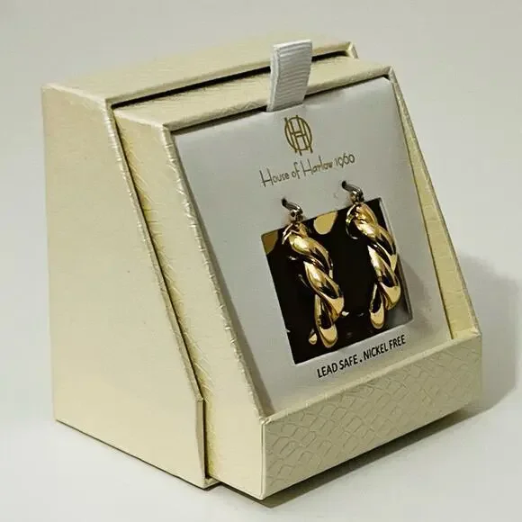 New House of Harlow 1960 Twisted Hoop Earrings in Gold - Picture 3 of 7